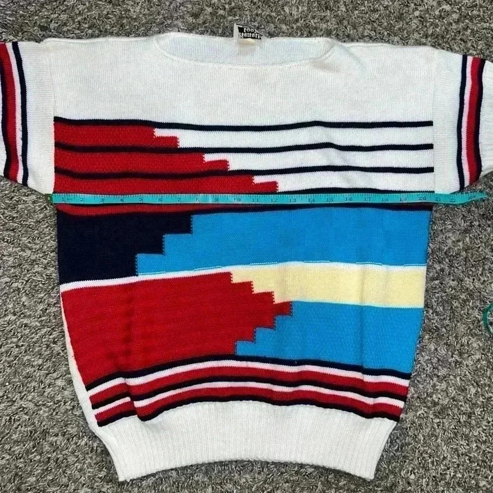 Vintage Keneth Too! Acrylic Abstract, Color block Sweater Made in USA Women  M? - Picture 7 of 8